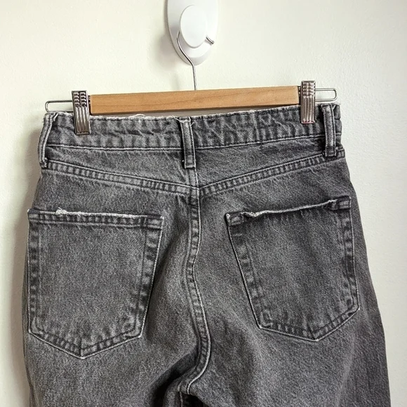 ZARA Dark Grey Boyfriend Fit Raw Hems High Rise Casual Button Fly Jeans Size 24 - Picture 7 of 12